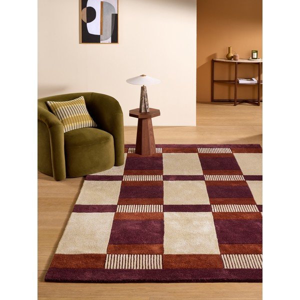 Bordo/krēmkrāsas ar rokām darināts paklājs no pārstrādātas šķiedras 160x230 cm Franka – MADE-image-1