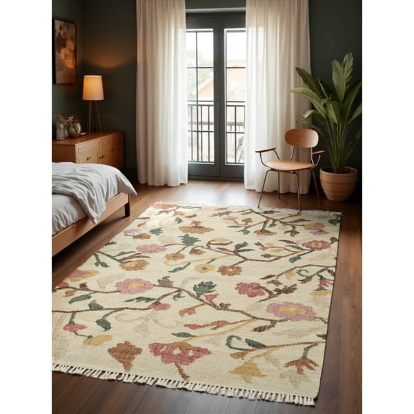 Krēmkrāsas ar rokām darināts džutas paklājs 200x300 cm Roya Violette – Elle Decoration-image-1