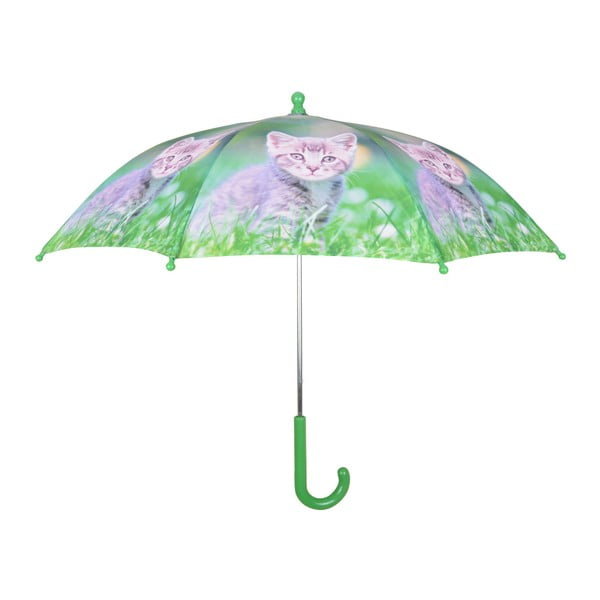 Zaļš lietussargs ar kaķēnu apdruku Esschert Design Animals