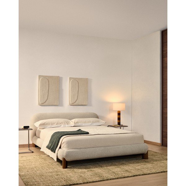 Bēša polsterēta divvietīga gulta bez režģa 160x200 cm Odina – Kave Home-image-1