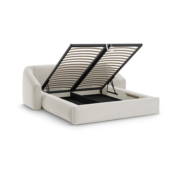 Bēša polsterēta divvietīga gulta ar veļas kasti ar redelēm 140x200 cm Campi – Cosmopolitan Design-image-1