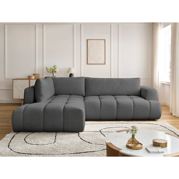 Tumši pelēks salokāms/ar uzglabāšanas vietu stūra dīvāns (ar kreiso stūri/L veida) Fuji – Bobochic Paris-image-1