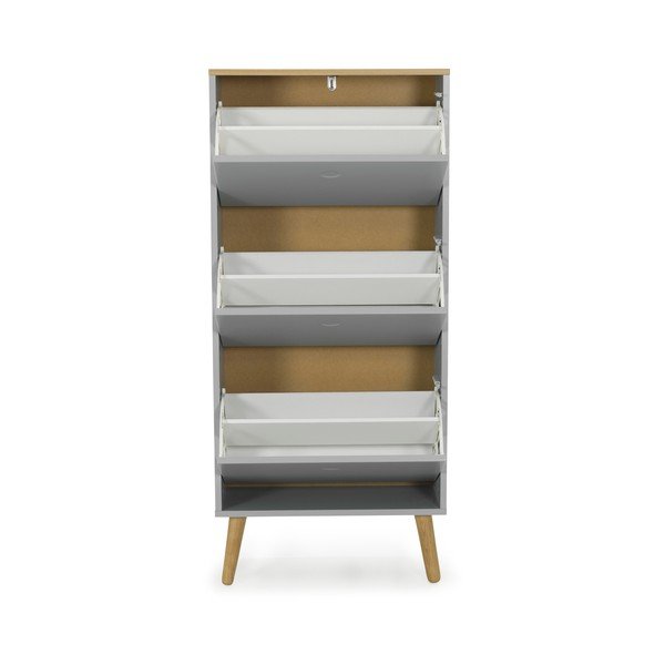 Pelēks apavu skapis ar ozolkoka kājām un 3 atvilktnēm Tenzo Dot-image-2