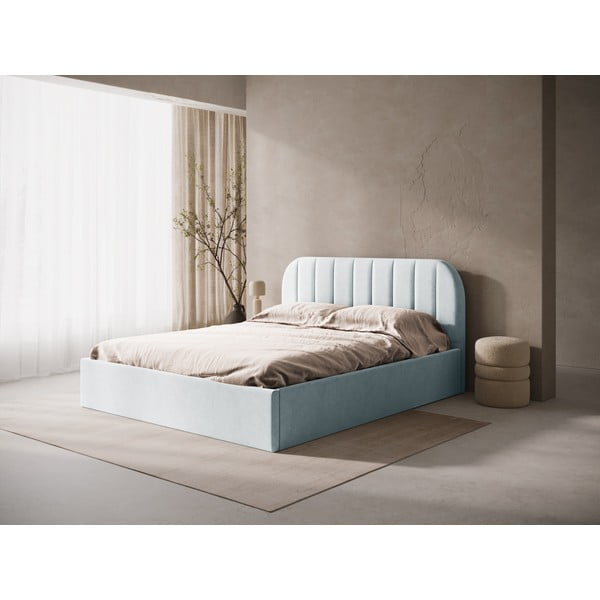 Gaiši pelēka polsterēta divvietīga gulta ar veļas kasti/bez galvgaļa ar redelēm 180x200 cm Susan – Micadoni -image-1