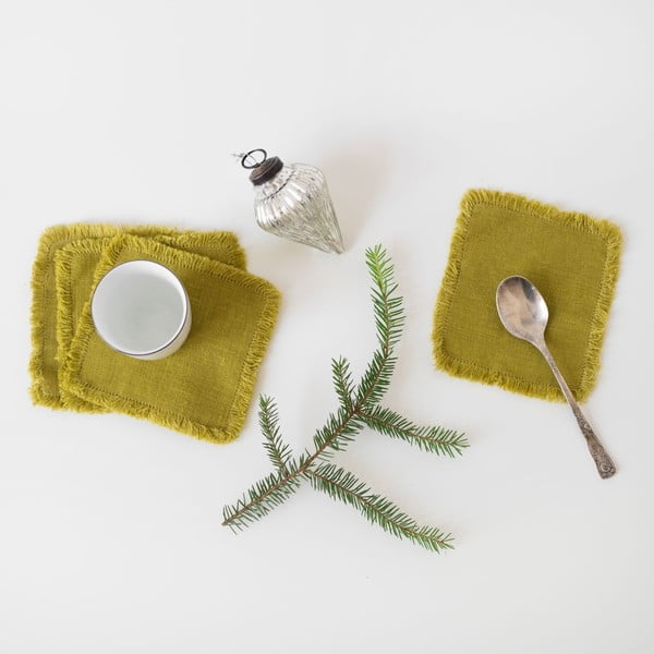 4 zaļu lina dzērienu paliktņu komplekts Linen Tales Classic, 10 x 10 cm-image-1