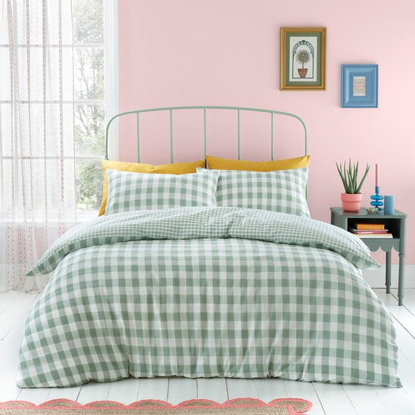 Zaļa divguļamā gultas veļa 200x200 cm Seersucker Gingham Check – Catherine Lansfield