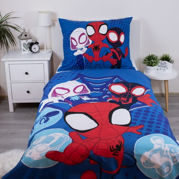 Zila vienguļamā kokvilnas bērnu gultas veļa 140x200 cm Spidey – Jerry Fabrics-image-1