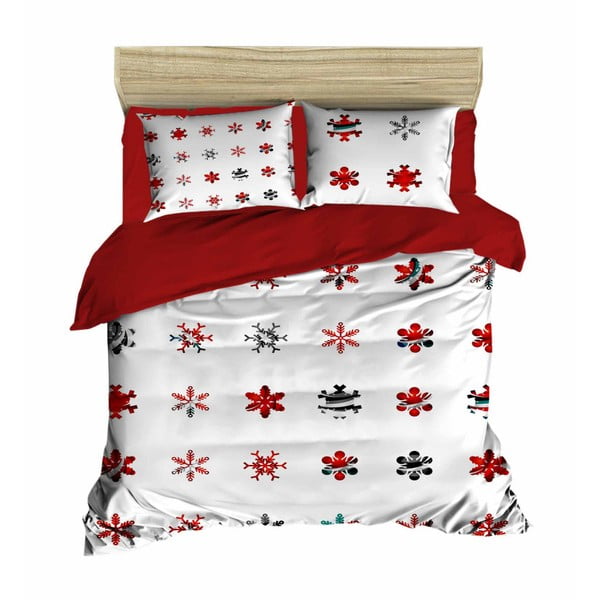 Gultas veļas un gultasveļas komplekts divguļamai gultai Christmas Snowlakes Red, 200 x 220 cm