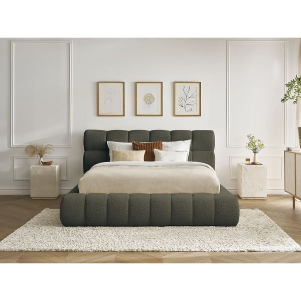 Zaļa polsterēta divvietīga gulta ar veļas kasti un redelēm 160x200 cm Mont Blanc – Bobochic Paris-image-1