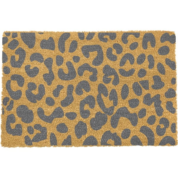 Pelēks dabīgās kokosšķiedras paklājs Artsy Doormats Leopard, 40 x 60 cm
