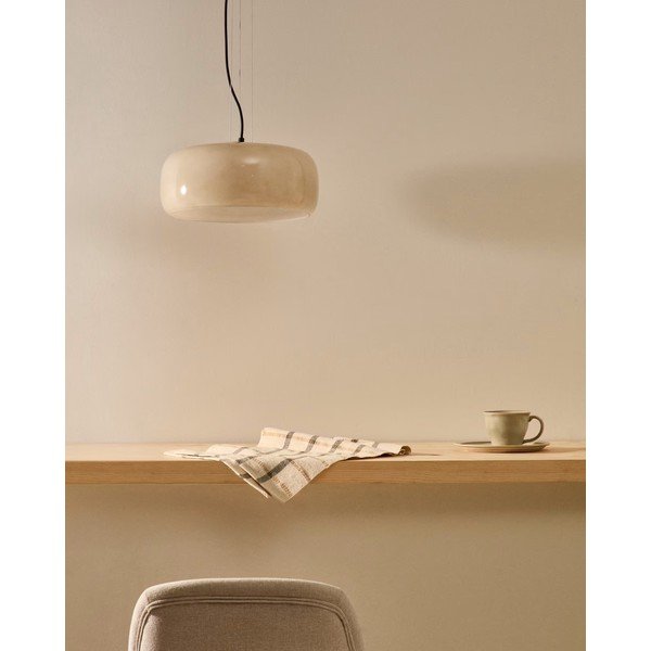 Pelēkbēša LED piekaramā lampa ar stikla abažūru ø 38 cm Reig – Kave Home-image-3