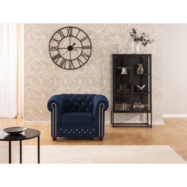 Zils samta Chesterfield atpūtas krēsls York Blik – Ropez-image-1