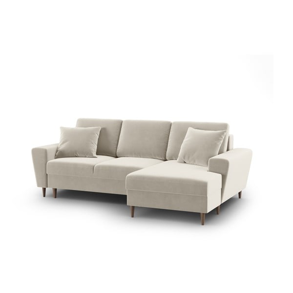 Bēšs samta salokāms stūra dīvāns ar uzglabāšanas vietu (ar labo stūri/ar zvilni) Kyoto – Cosmopolitan Design-image-1