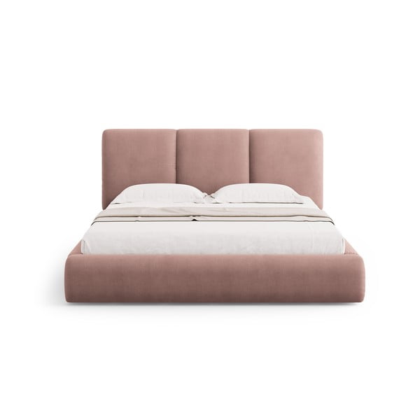 Gaiši rozā polsterēta divvietīga gulta ar veļas kasti un redelēm 180x200 cm Brody – Mazzini Beds-image-3