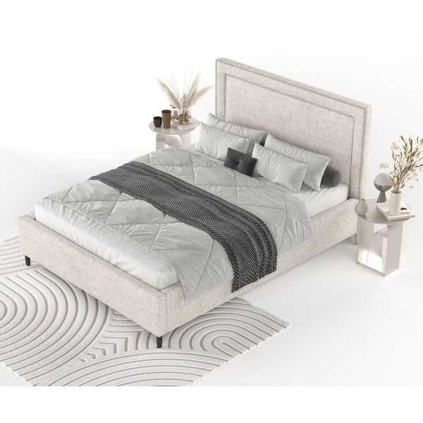 Krēmkrāsas polsterēta divvietīga gulta ar veļas kasti un redelēm 180x200 cm Baleine – Maison de Rêve-image-3