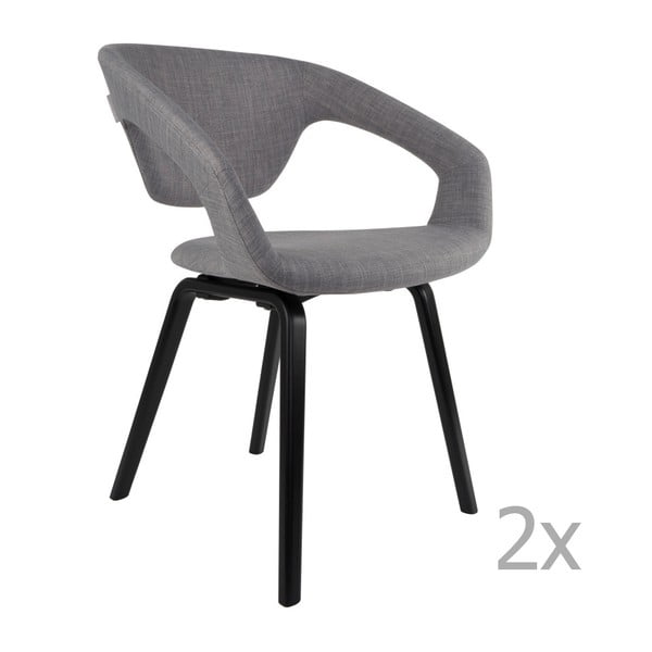 2 pelēku krēslu komplekts ar melnām kājām Zuiver Flexback