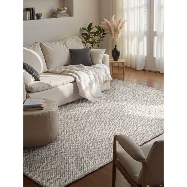 Gaiši pelēks/krēmkrāsas ar rokām darināts vilnas paklājs 140x200 cm Lyon Beans – Elle Decoration-image-1