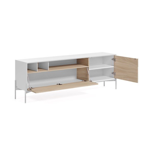 Balta TV kumode ar oša koka durvīm Kave Home Marielle, platums 187 cm-image-2