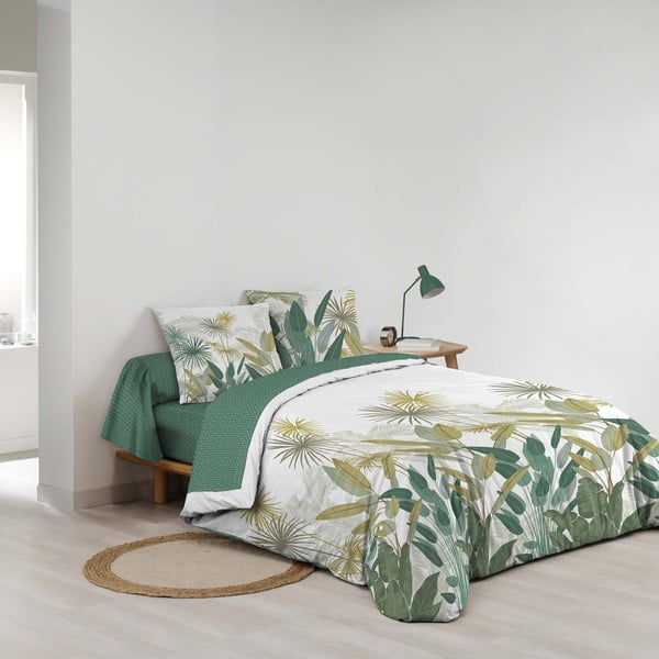 Balta/zaļa divguļamā kokvilnas gultas veļa ar palagu 240x220 cm Otika – douceur d'intérieur