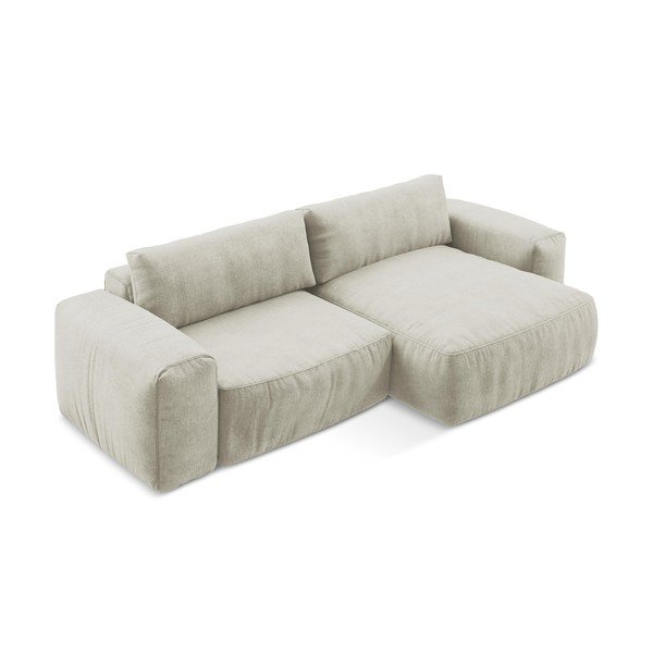 Bēšs salokāms stūra dīvāns no šenila auduma (ar labo stūri/ar zvilni) Kuki – Makamii-image-3