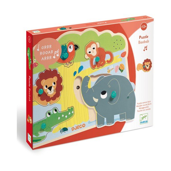 Koka puzle ar džungļu dzīvnieku motīviem un skaņām Djeco-image-3