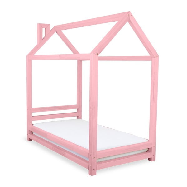 Bērnu rozā egļu gulta Benlemi Happy, 90 x 180 cm