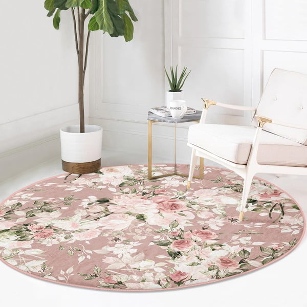 Gaiši rozā mazgājams robotu putekļu sūcējiem piemērots apaļš paklājs ø 120 cm Comfort – Mila Home-image-2
