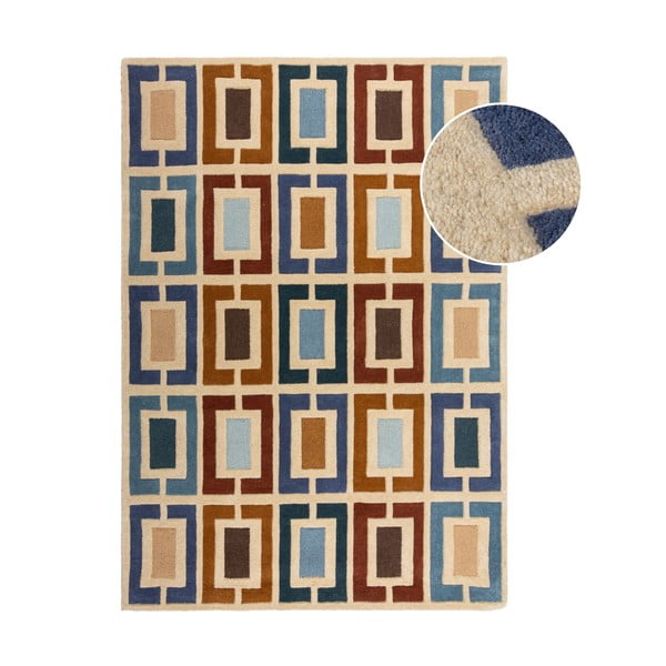 Zils/oranžs ar rokām darināts vilnas paklājs 160x230 cm Retro Blocks – Flair Rugs