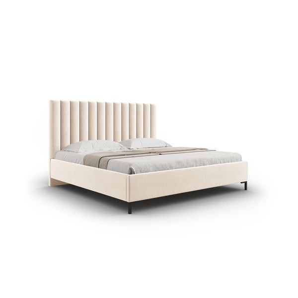 Bēša polsterēta divvietīga gulta ar veļas kasti un redelēm 180x200 cm Casey – Mazzini Beds