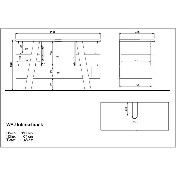 Tumši pelēks skapītis zem izlietnes ar ozolkoka imitāciju 111x67 cm Avellino – Germania-image-4