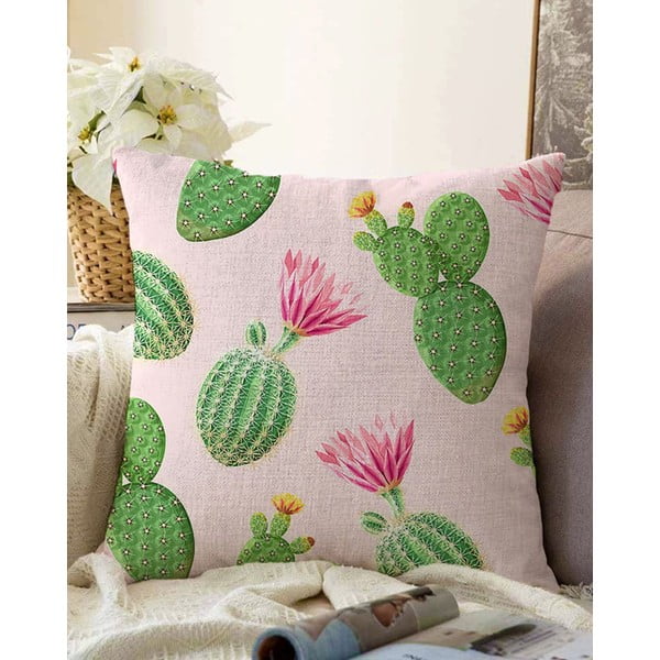Rozā un zaļa spilvendrāna ar kokvilnas maisījumu Minimalist Cushion Covers Blooming Cactus, 55 x 55 cm