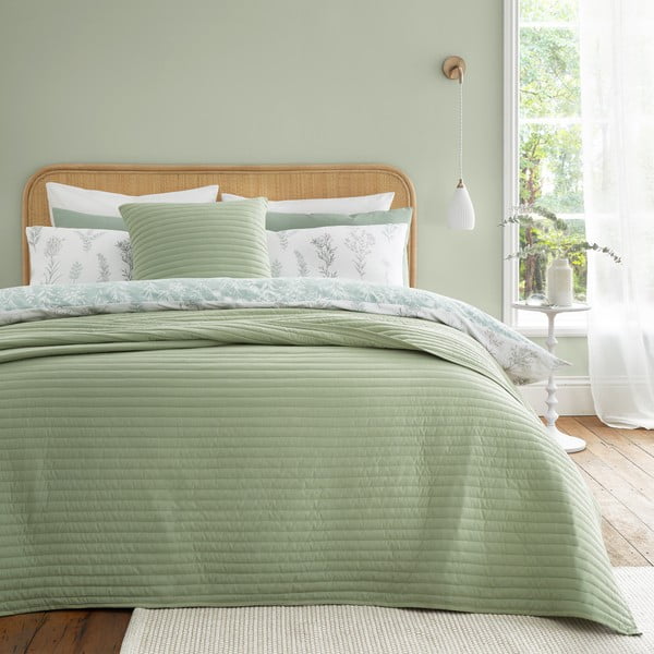 Zaļš stepēts gultas pārklājs divguļamai gultai 220x230 cm Quilted Lines – Bianca