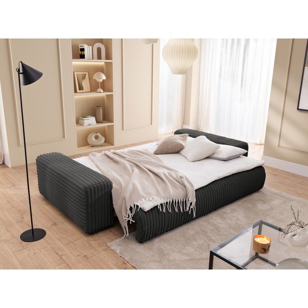 Tumši pelēks velveta salokāms/ar uzglabāšanas vietu dīvāns 260 cm Justin  – Ropez-image-4