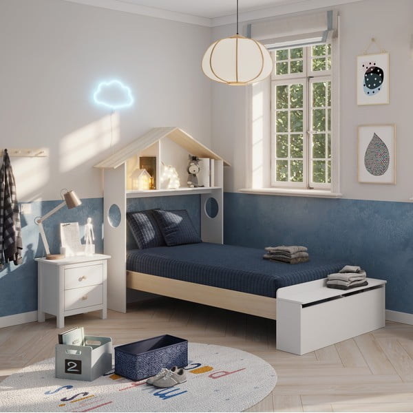 Balts priedes masīvkoka bērnu naktsskapītis Max – Marckeric-image-1