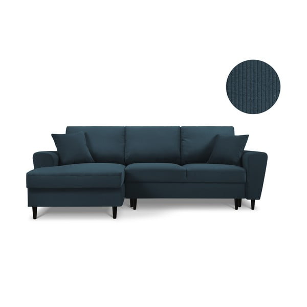 Tumši zils velveta dīvāns Kooko Home Jazz, kreisais stūris