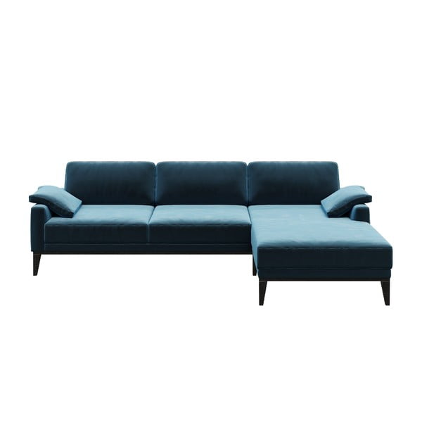 Zils samta stūra dīvāns MESONICA Musso, labais stūris