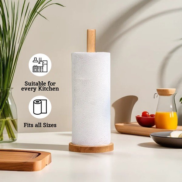 Dabīga toņa koka papīra dvieļu statīvs ø 12 cm Soka – Premier Housewares-image-1
