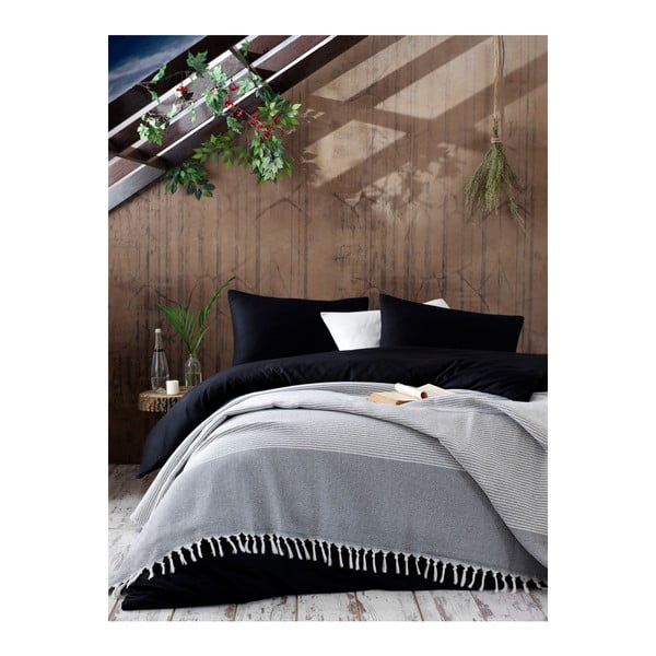 Gaiši pelēks kokvilnas gultas pārklājs Galina Anthracite White, 220 x 240 cm