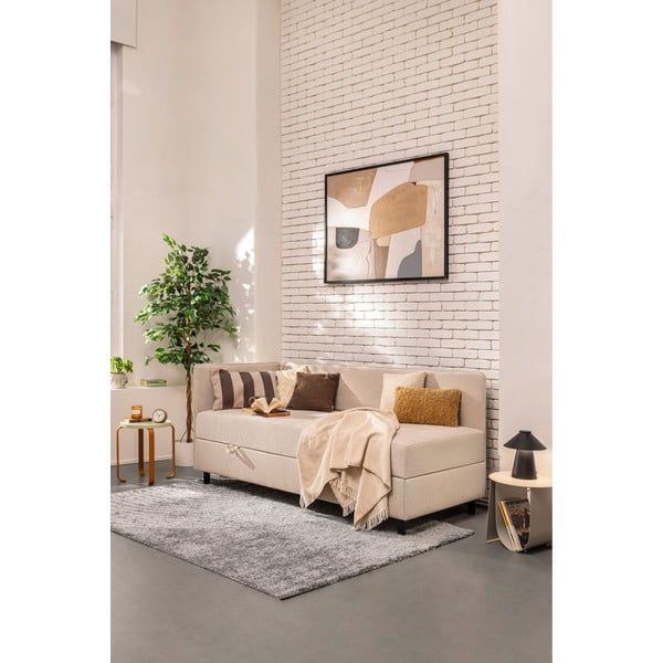 Bēša polsterēta vienvietīga gulta ar veļas kasti un matraci 90x200 cm Avela – Bonami Selection-image-1