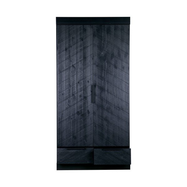 Melns koka drēbju skapis WOOOD Herringbone, augstums 195 cm-image-3