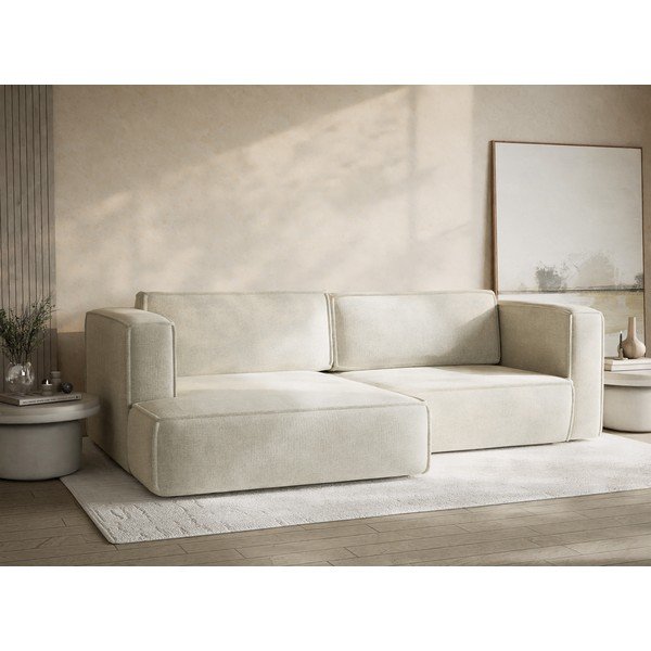 Krēmkrāsas salokāms stūra dīvāns no šenila auduma ar uzglabāšanas vietu (ar kreiso stūri/ar zvilni) Velto – Maison de Rêve-image-4