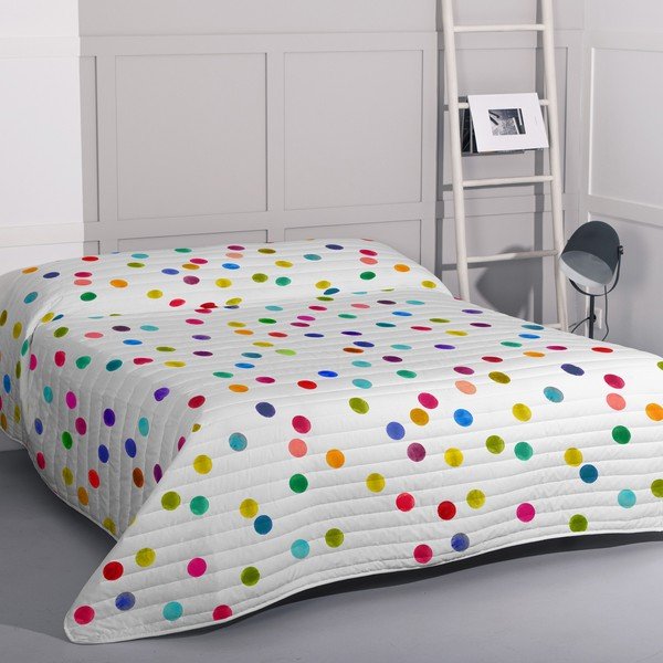 Balts kokvilnas stepēts gultas pārklājs 240x260 cm Confetti – Happy Friday-image-1