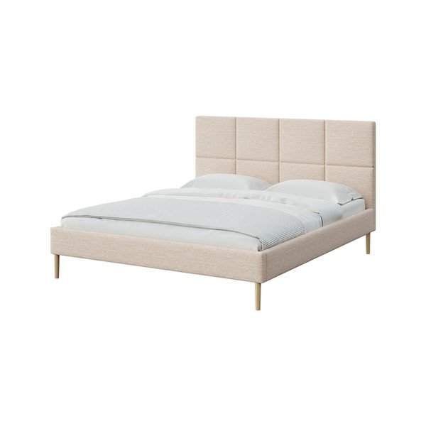 Krēmkrāsas polsterēta divvietīga gulta ar redelēm 140x200 cm Alano – MESONICA