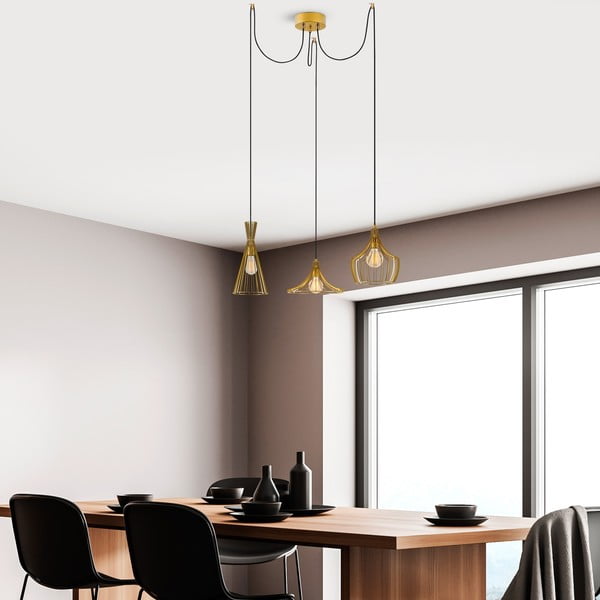 Zelta krāsas piekaramā lampa ar metāla abažūru Mezopotamya – Opviq lights-image-3