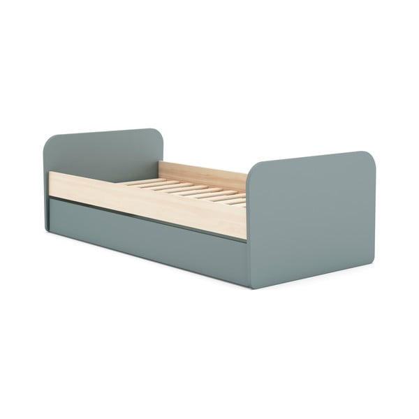 Zaļa/dabīga toņa izvelkama bērnu gulta ar priedes koka imitāciju un izvelkamu gultu 90x200 cm Esteban – Marckeric