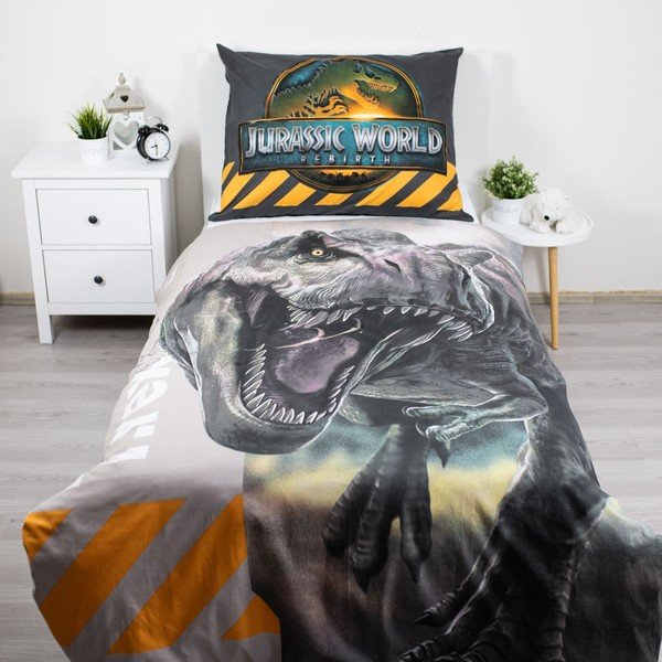 Vienguļamā kokvilnas bērnu gultas veļa 140x200 cm Jurassic World "T-Rex" – Jerry Fabrics-image-1