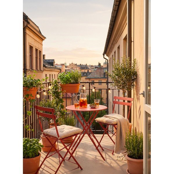 Terakotas oranžs tērauda dārza pusdienu komplekts 2 personām Austin – Bizzotto-image-1