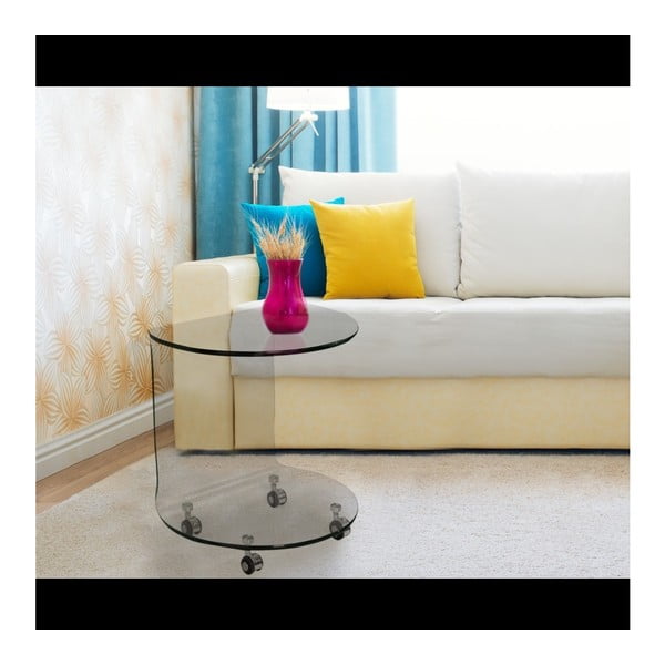 Evergreen House Vienkāršs stikla kafijas galdiņš uz riteņiem-image-1