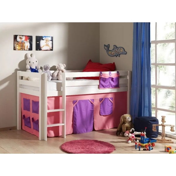 Balta paaugstināta gulta no priedes koka 90x200 cm PINO – Vipack-image-3