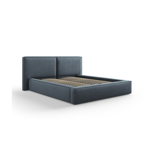 Tumši zila polsterēta divvietīga gulta ar veļas kasti un režģi 160x200 cm Arendal – Cosmopolitan Design